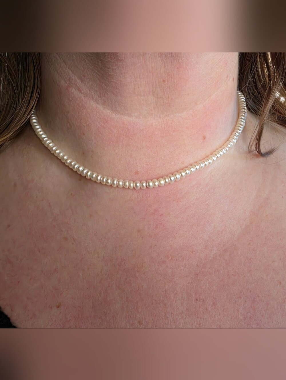 4.4mm Rondelle Freshwater Pearl Necklace Solid 14k Yellow Gold Choker 17.5" NEW!